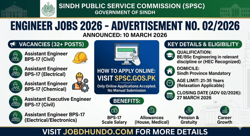 SPSC Engineer Jobs 2026 Apply Online | Authentic Advertisement | Sindh Govt